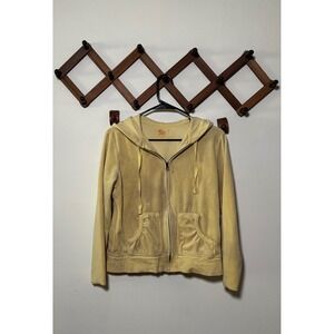 SO Velour Zip Up Hoodie Womens‎ XL Yellow Y2K Velvet Full Zip Sweatshirt